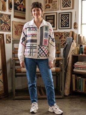 Vintage 80s/90s Koret Mixed Media Full Zip Jacket White Medium